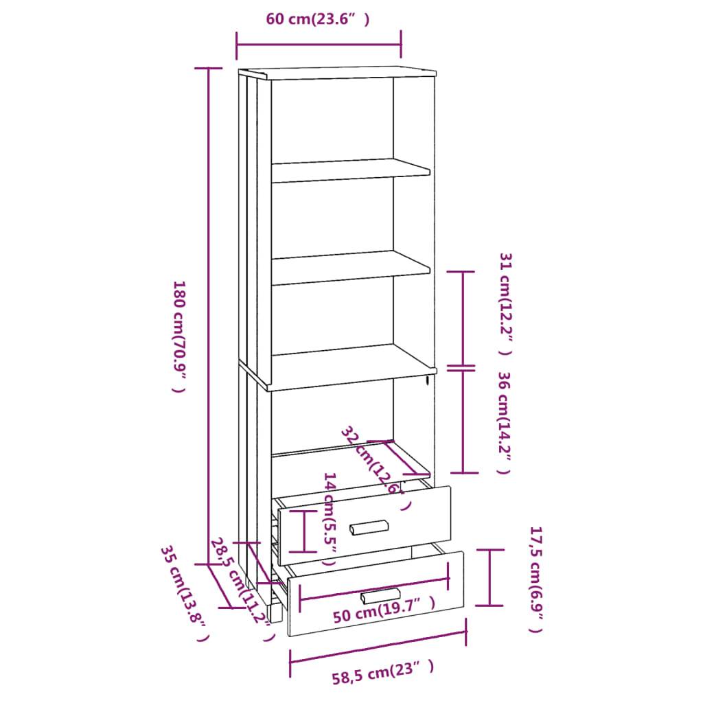 vidaXL Highboard HAMAR Hellgrau 60x35x180 cm Massivholz Kiefer