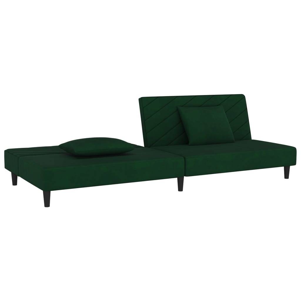 vidaXL Schlafsofa 2-Sitzer mit 2 Kissen Dunkelgrün Samt