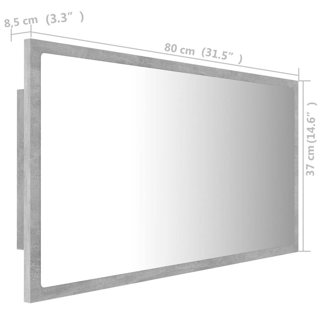vidaXL LED-Badspiegel Betongrau 80x8,5x37 cm Acryl
