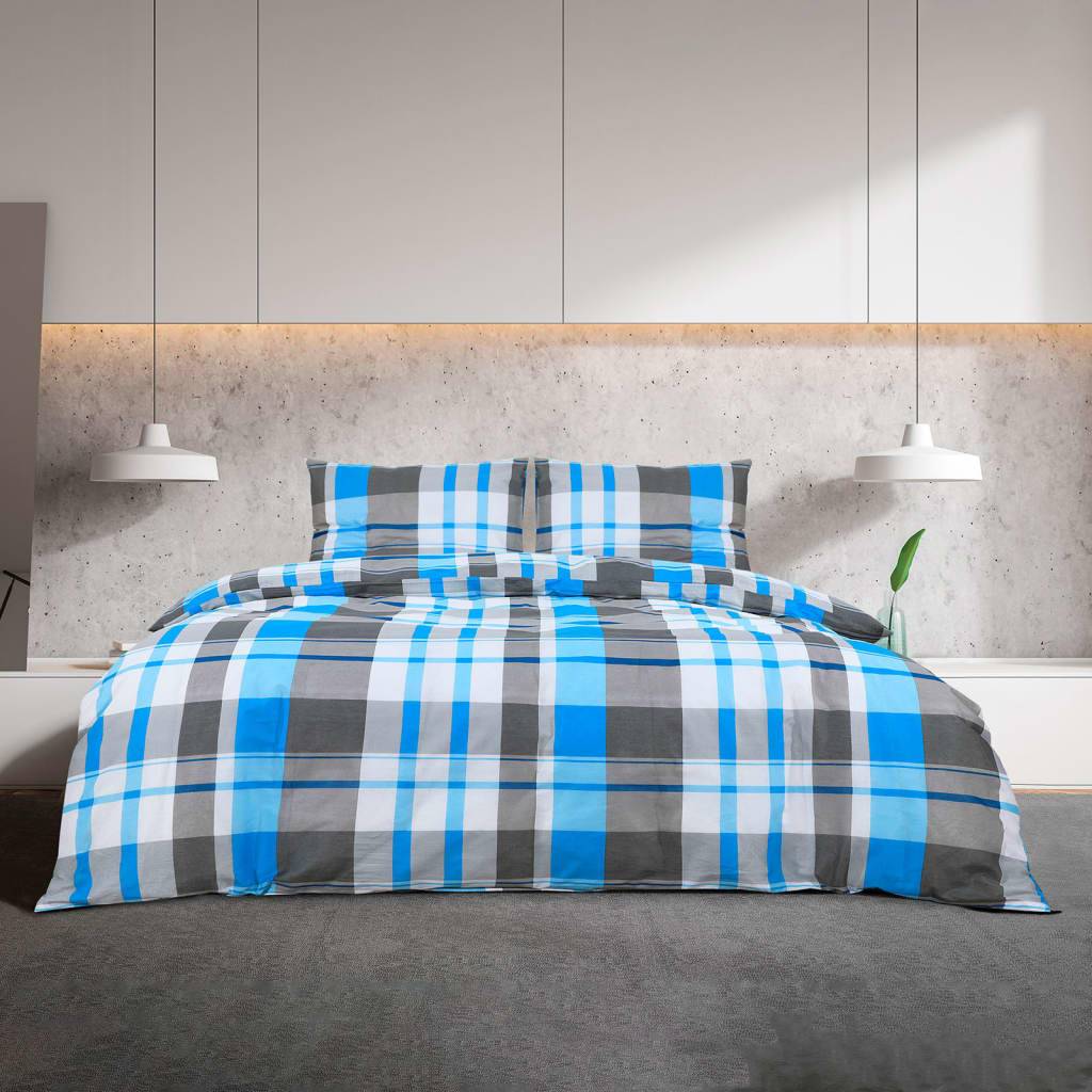 vidaXL Bettwäsche-Set Blau und Grau 200x220 cm Baumwolle