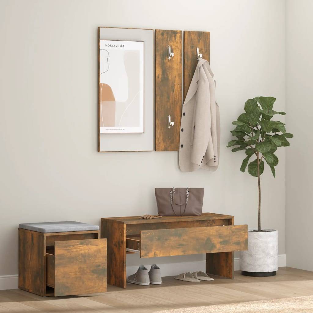 vidaXL Garderoben-Set Räuchereiche Holzwerkstoff