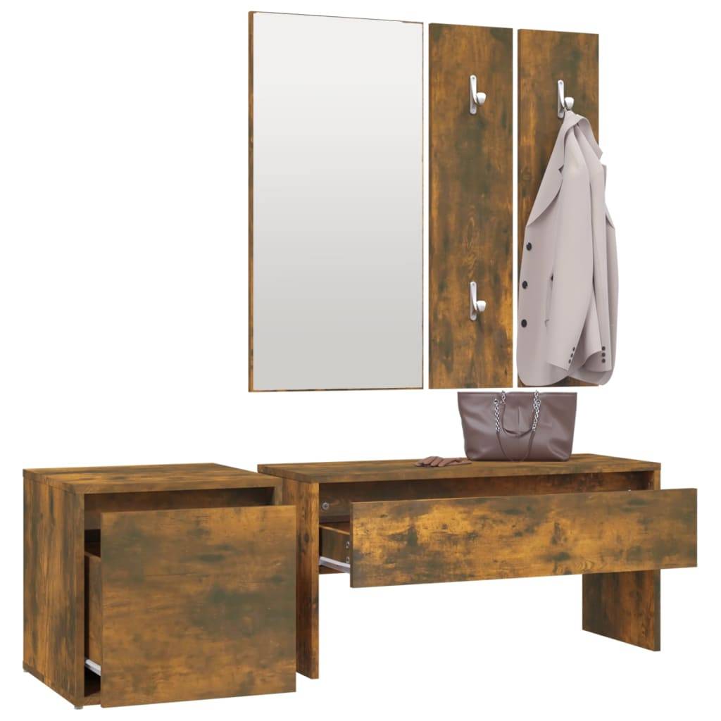 vidaXL Garderoben-Set Räuchereiche Holzwerkstoff