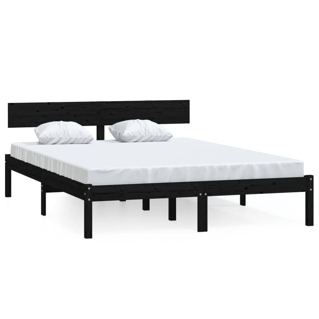 vidaXL Massivholzbett Schwarz 120x190 cm