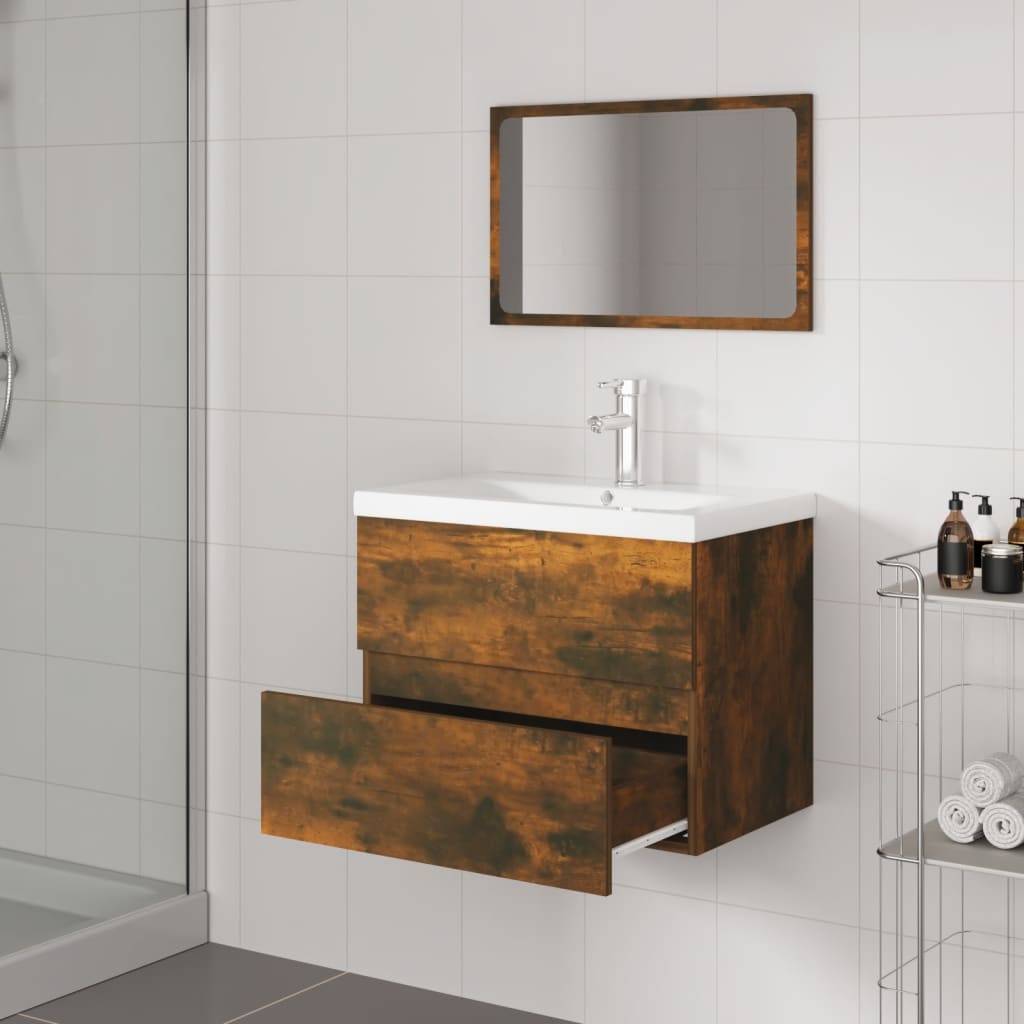 vidaXL Badmöbel-Set Räuchereiche Holzwerkstoff