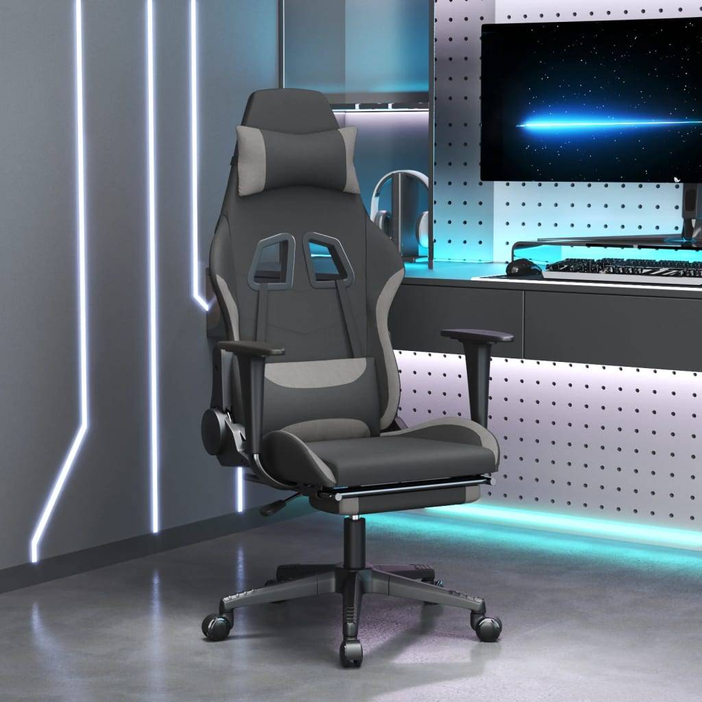 vidaXL Gaming-Stuhl mit Fußstütze Schwarz und Hellgrau Stoff