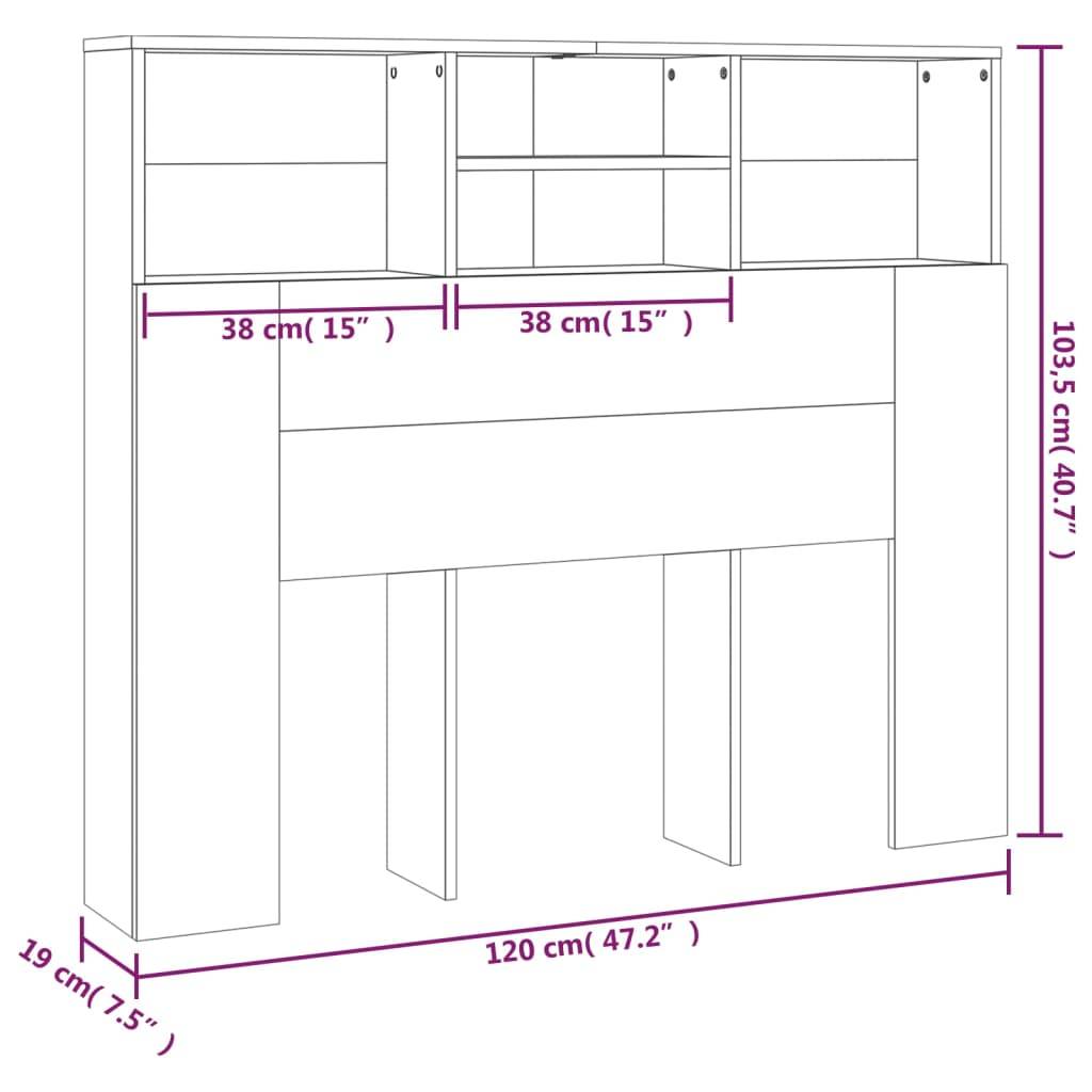vidaXL Kopfteil mit Ablagen Grau Sonoma 120x19x103,5 cm