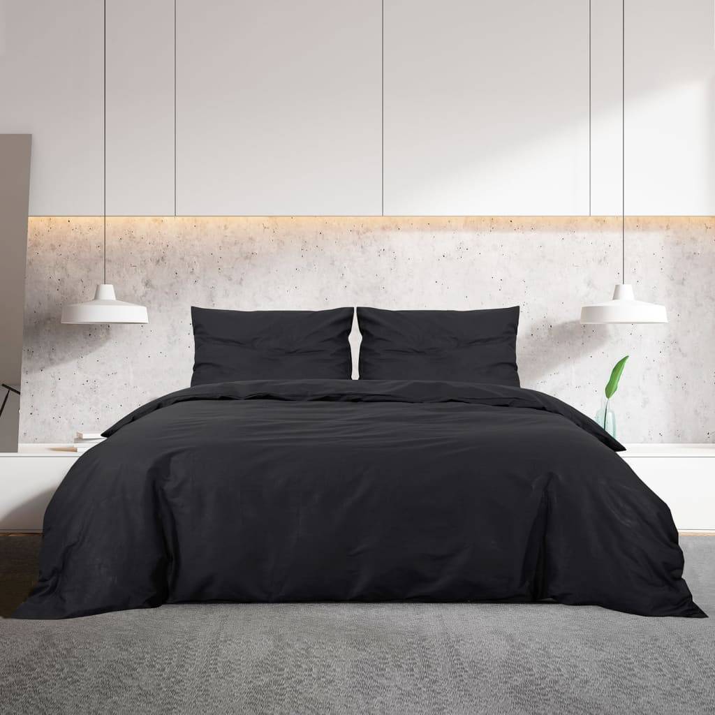 vidaXL Bettwäsche-Set Schwarz 200x220 cm Leichte Mikrofaser