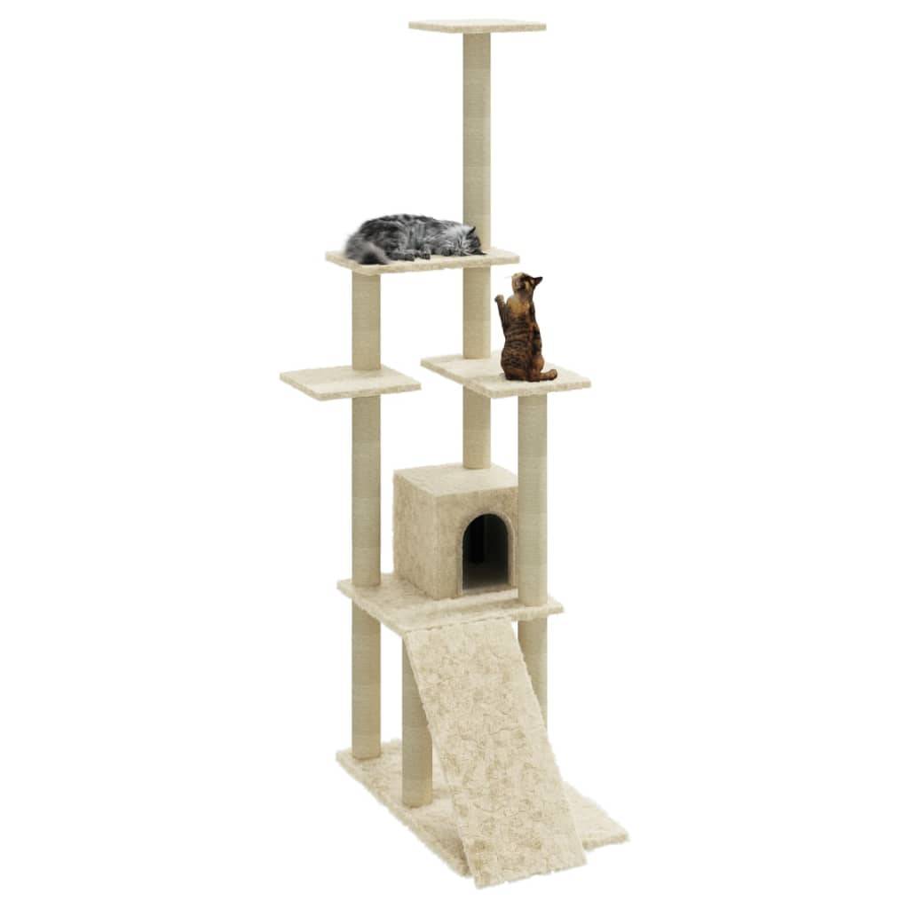 vidaXL Kratzbaum mit Sisal-Kratzsäulen Creme 155 cm