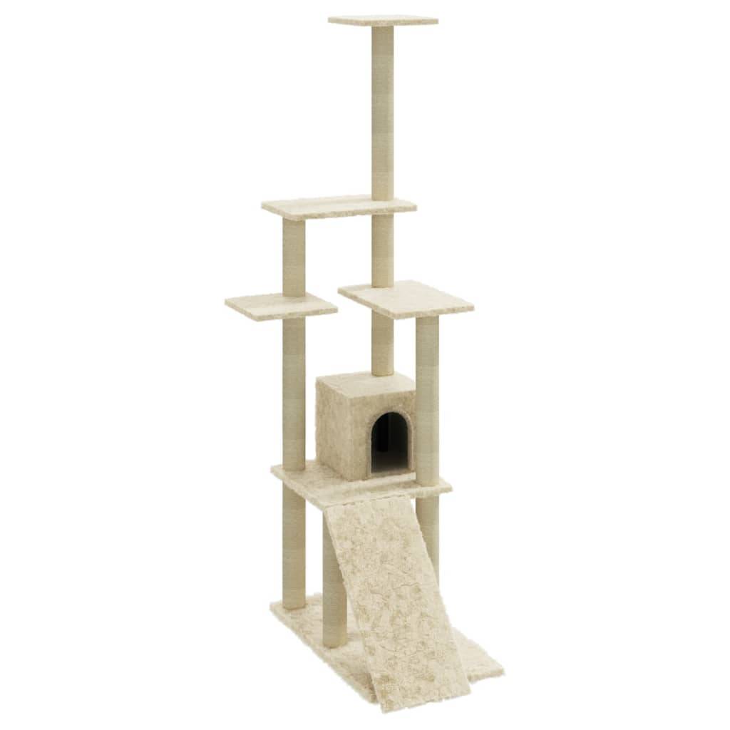 vidaXL Kratzbaum mit Sisal-Kratzsäulen Creme 155 cm