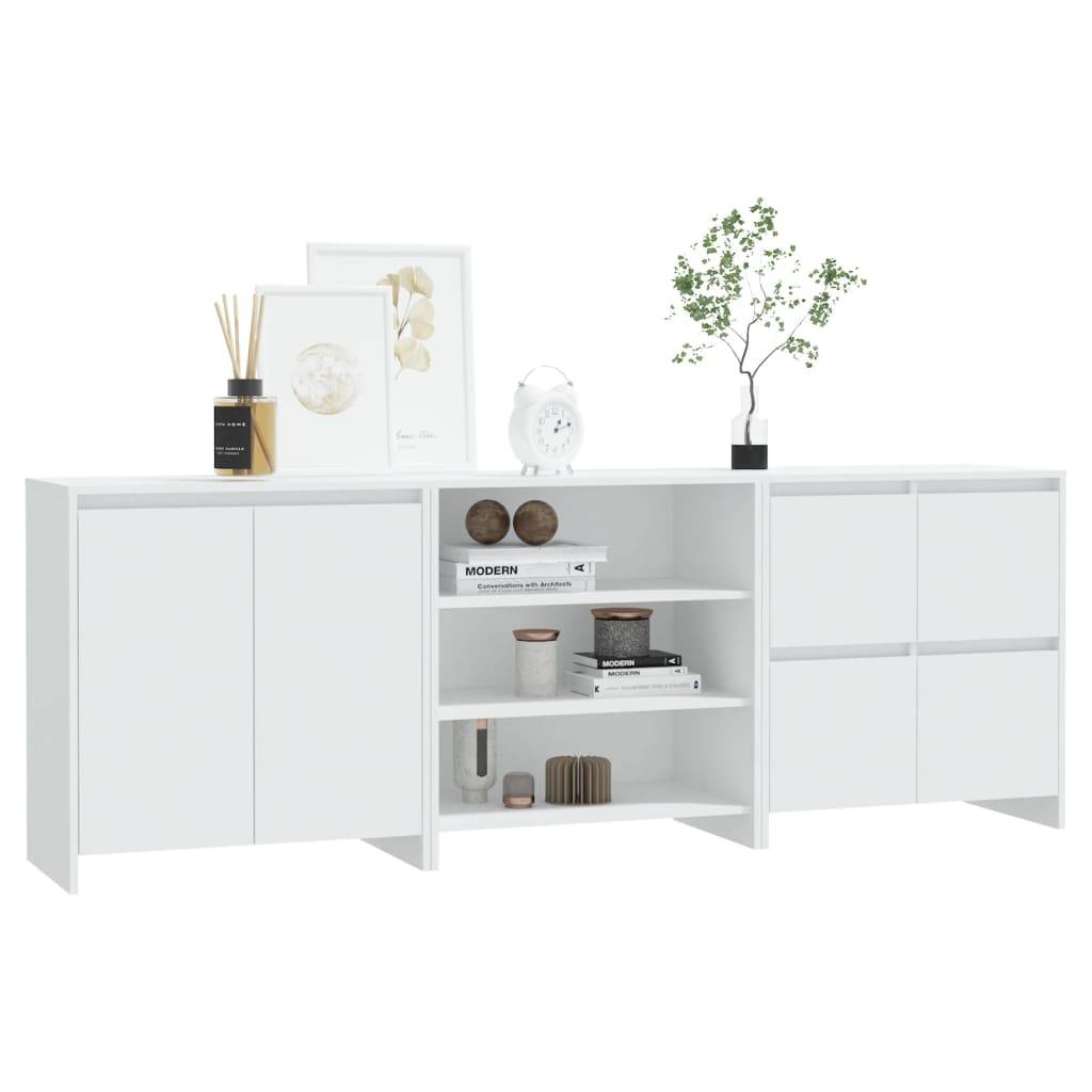 vidaXL 3-tlg. Sideboard Weiß Holzwerkstoff