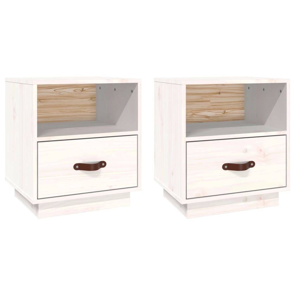 vidaXL Nachttische 2 Stk. Weiß 40x34x45 cm Massivholz Kiefer
