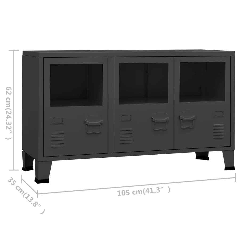 vidaXL Industrial Sideboard Anthrazit 105x35x62 cm Metall und Glas