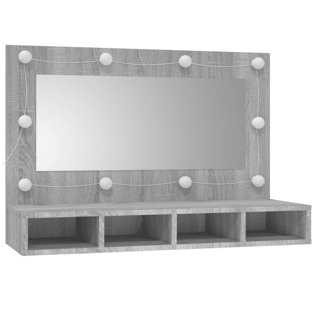 vidaXL Spiegelschrank mit LED Grau Sonoma 90x31,5x62 cm