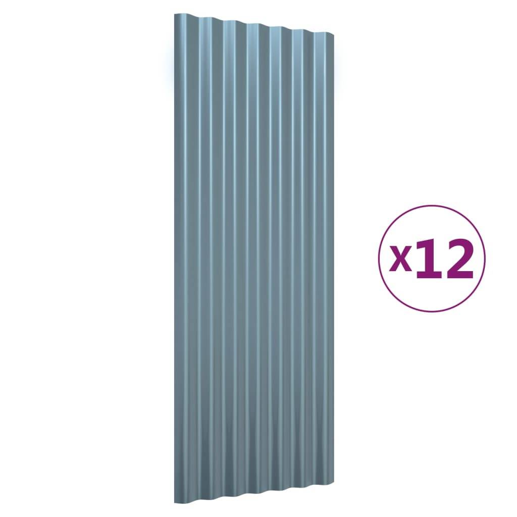 vidaXL Dachpaneele 12 Stk. Pulverbeschichteter Stahl Grau 100x36 cm