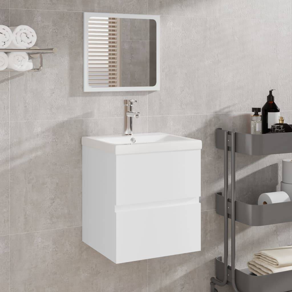 vidaXL Waschbeckenunterschrank mit Waschbecken und Spiegel Weiß