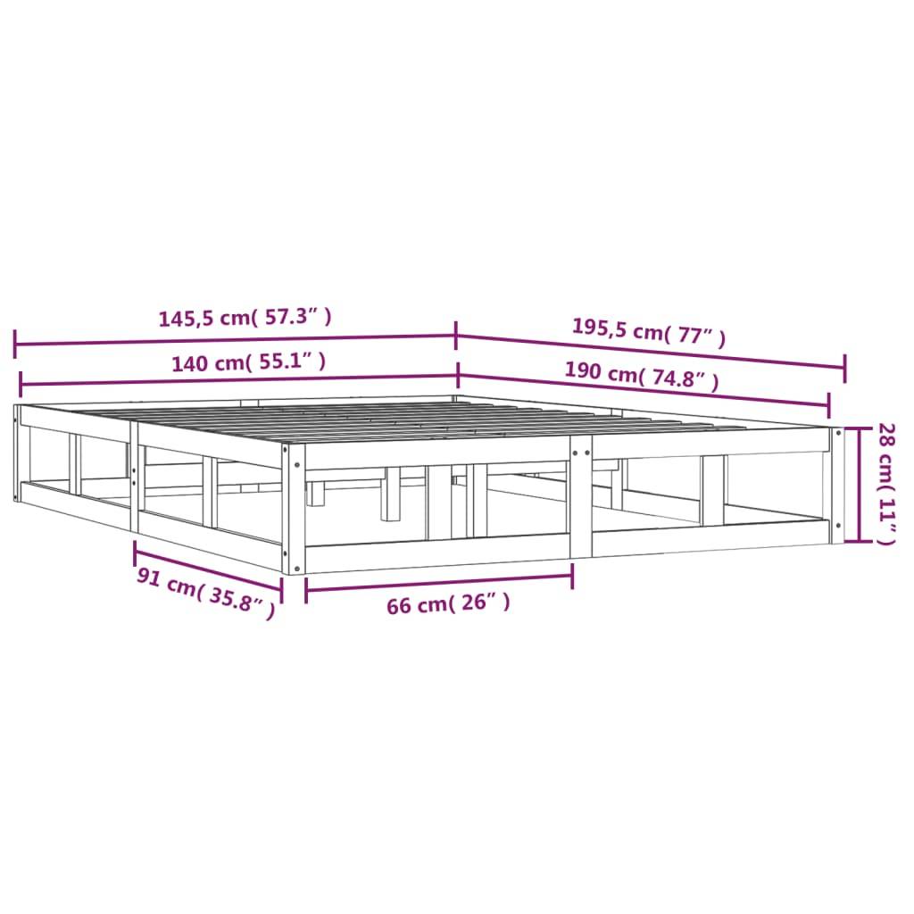 vidaXL Massivholzbett Weiß 140x190 cm
