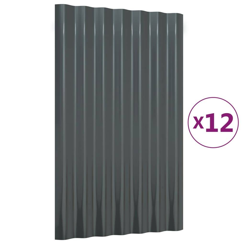 vidaXL Dachpaneele 12 Stk Pulverbeschichteter Stahl Anthrazit 60x36 cm