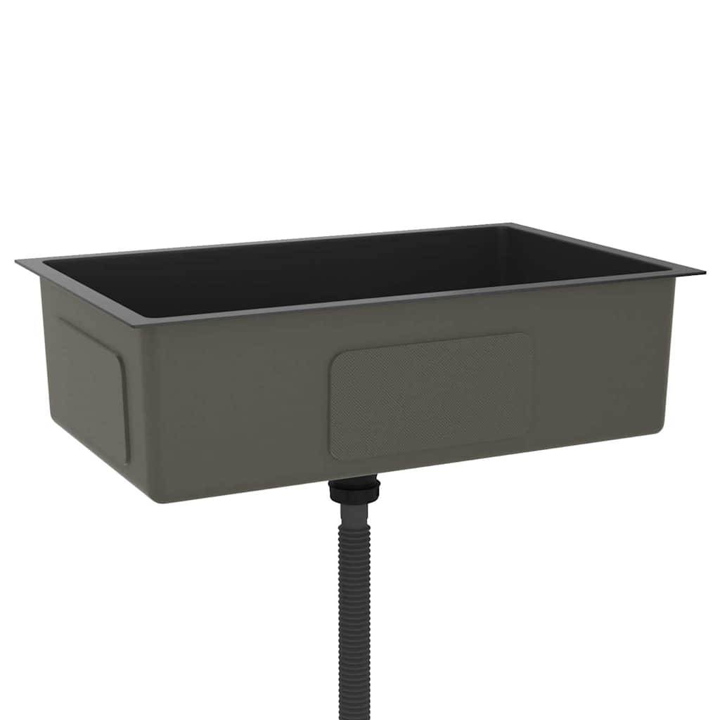 vidaXL Handgemachte Einbauspüle Schwarz Edelstahl