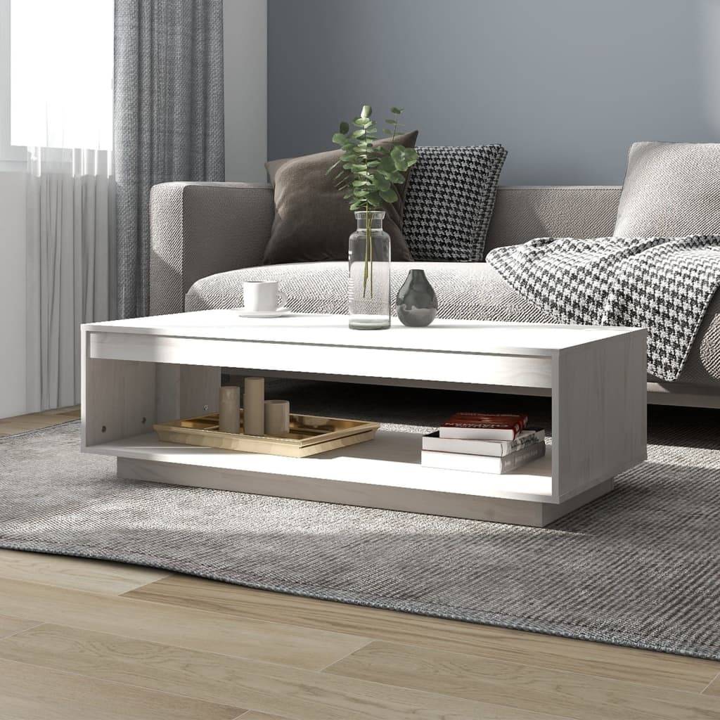 vidaXL Couchtisch Weiß 110x50x33,5 cm Massivholz Kiefer