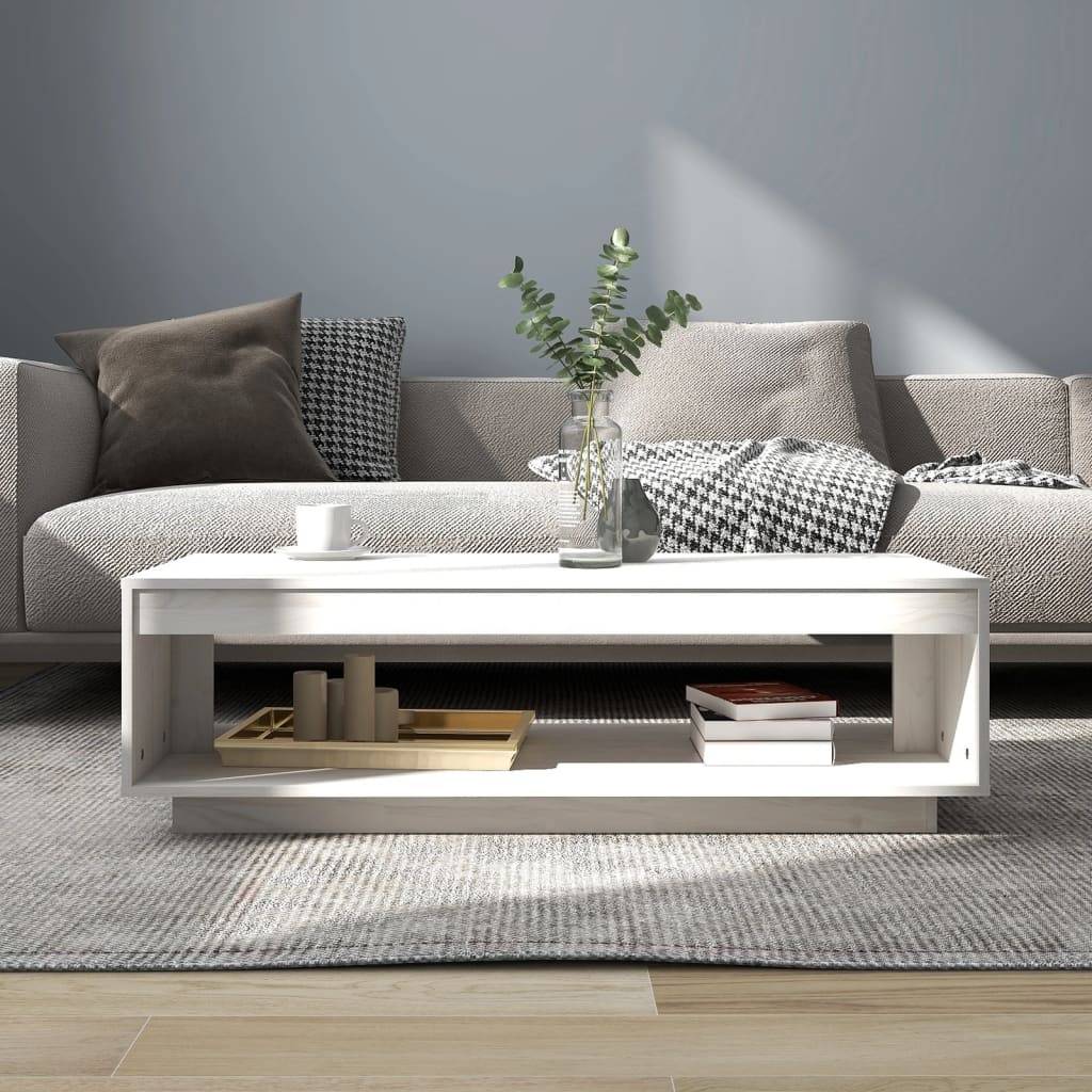vidaXL Couchtisch Weiß 110x50x33,5 cm Massivholz Kiefer