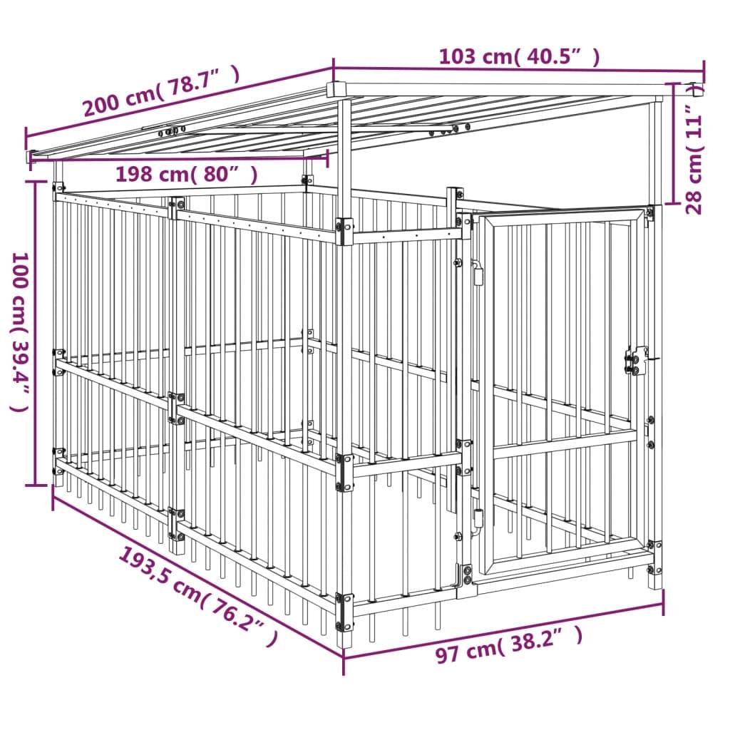 vidaXL Outdoor-Hundezwinger mit Dach Stahl 1,88 m²