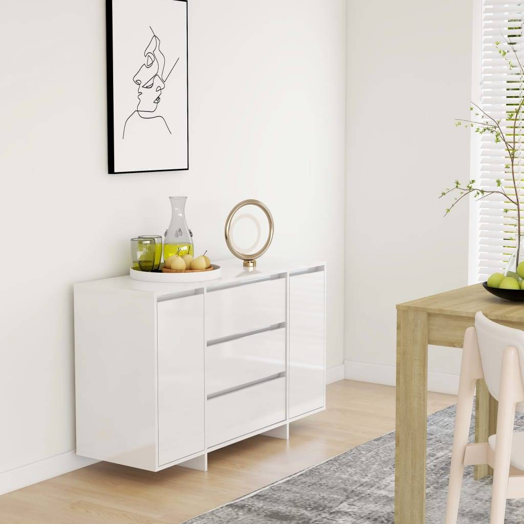vidaXL Sideboard 3 Schubladen Hochglanz-Weiß 120x41x75cm Holzwerkstoff
