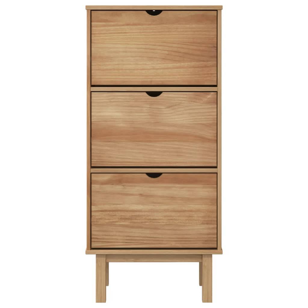 vidaXL Schuhschrank OTTA mit 3 Schubladen Braun Massivholz Kiefer
