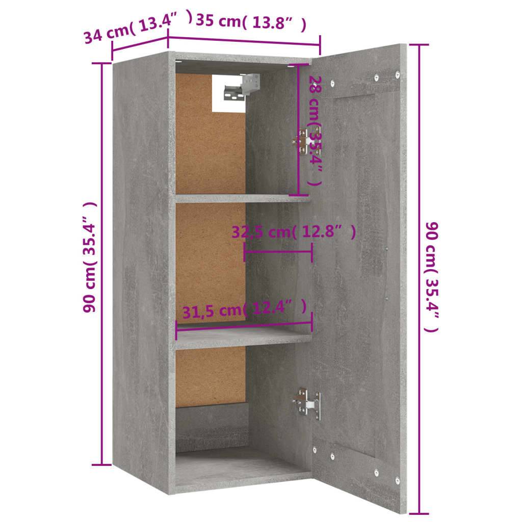 vidaXL Hängeschrank Betongrau 35x34x90 cm Holzwerkstoff