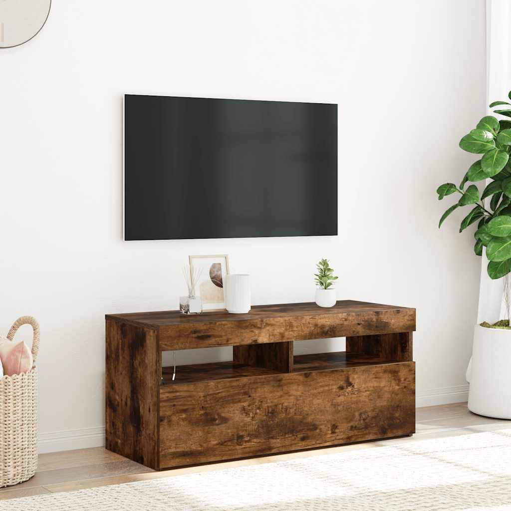 vidaXL TV-Schrank mit LED-Leuchten Räuchereiche 90x35x40 cm