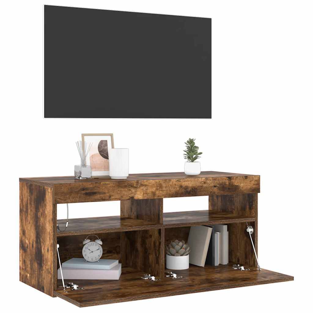 vidaXL TV-Schrank mit LED-Leuchten Räuchereiche 90x35x40 cm