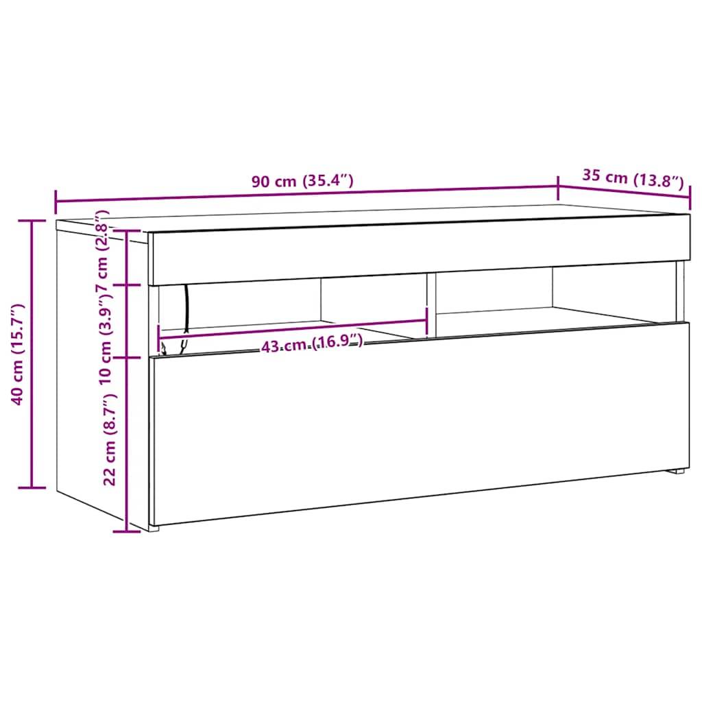 vidaXL TV-Schrank mit LED-Leuchten Räuchereiche 90x35x40 cm