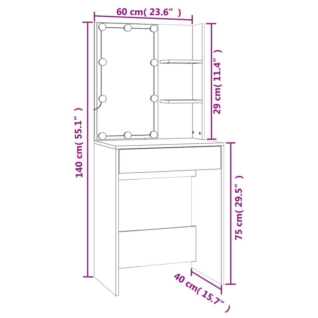 vidaXL LED-Schminktisch mit Schrank Räuchereiche Holzwerkstoff