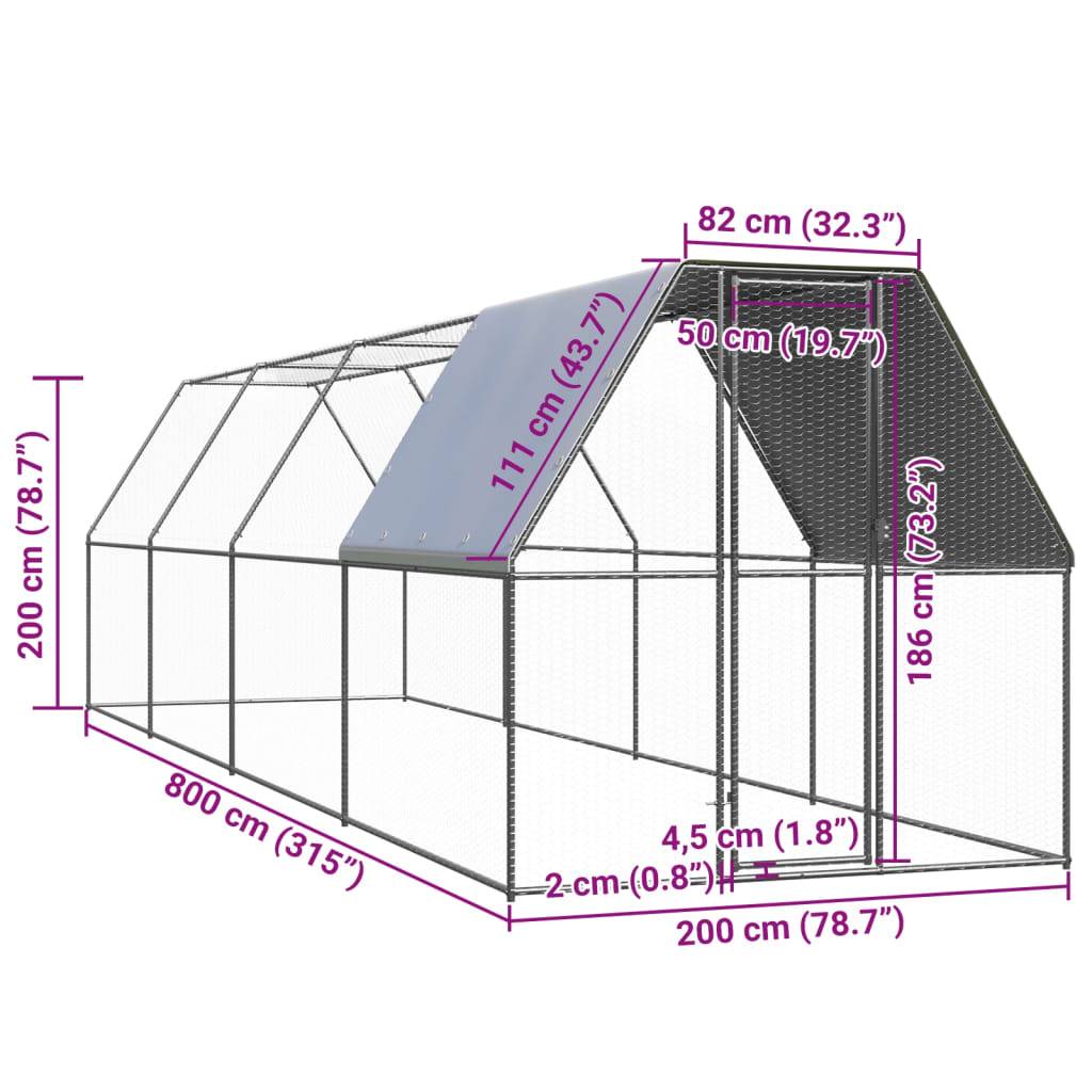 vidaXL Outdoor-Hühnerkäfig 2x8x2 m Verzinkter Stahl