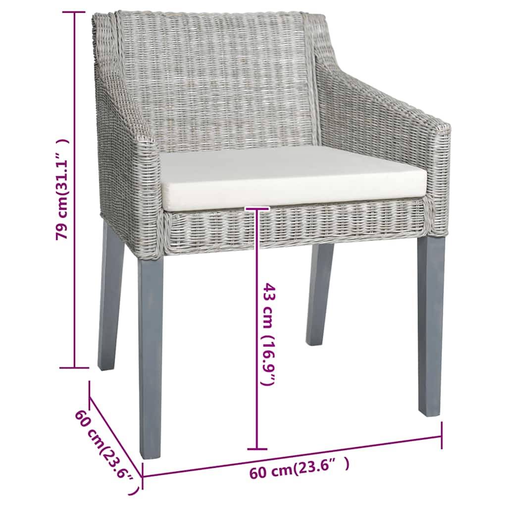 vidaXL Esszimmerstühle mit Kissen 2 Stk. Grau Natur Rattan