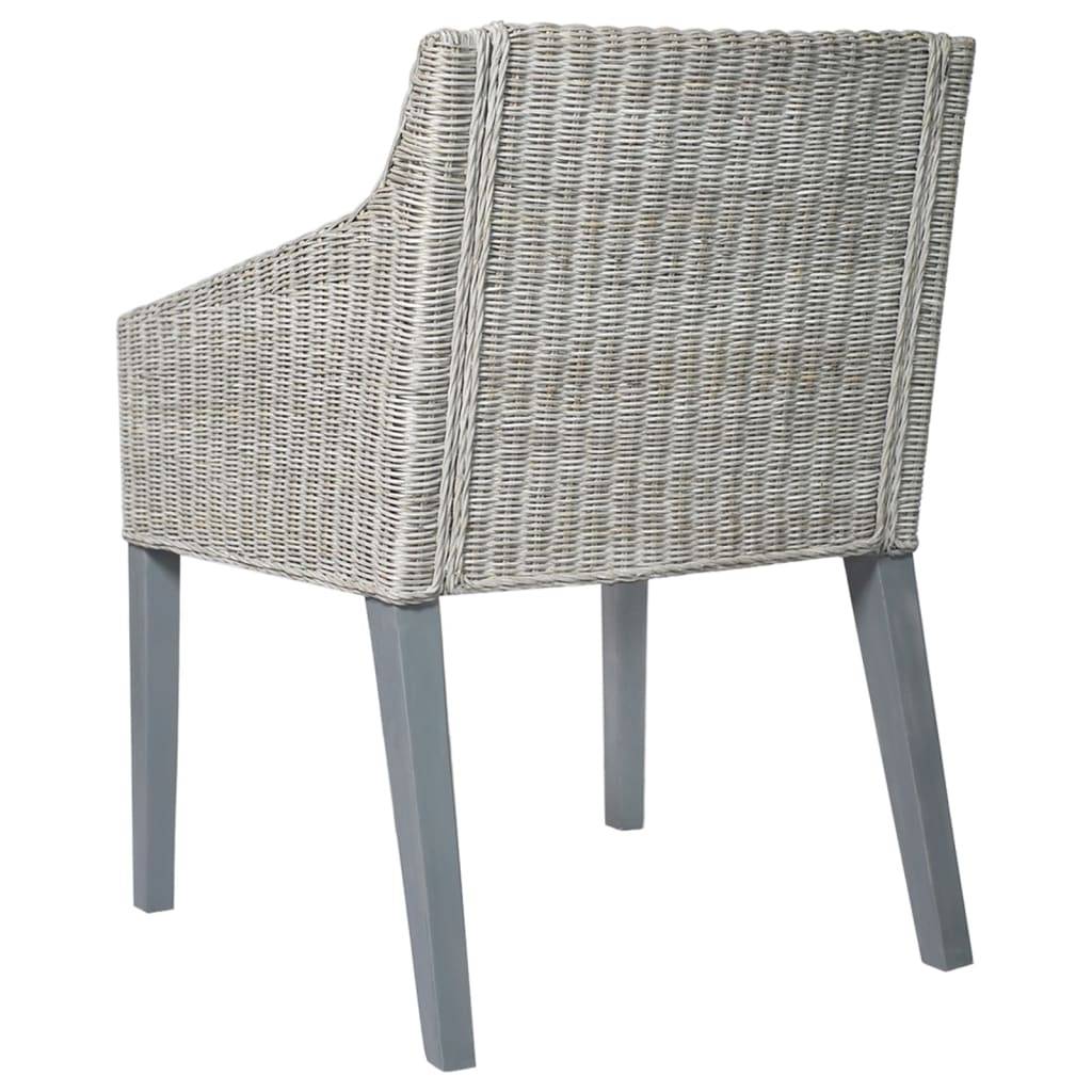 vidaXL Esszimmerstuhl mit Kissen Grau Natur Rattan