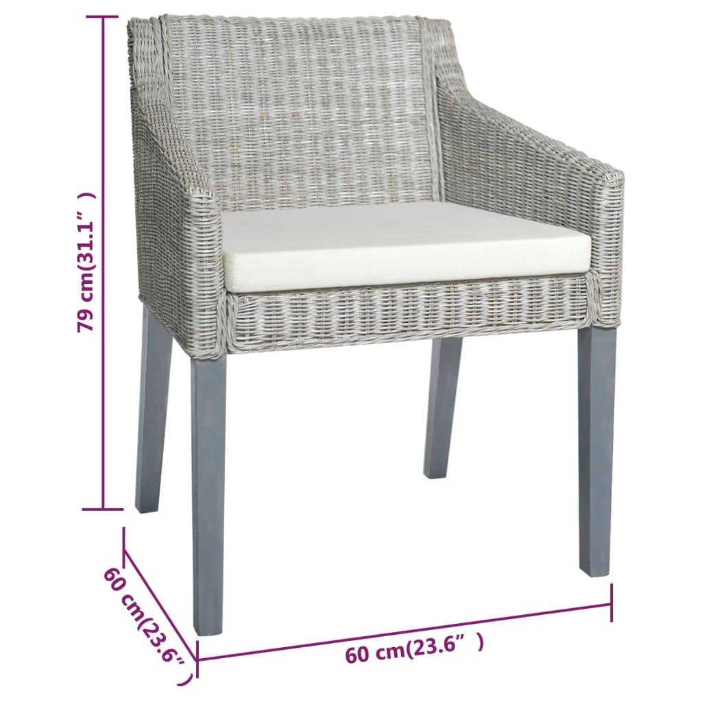 vidaXL Esszimmerstuhl mit Kissen Grau Natur Rattan