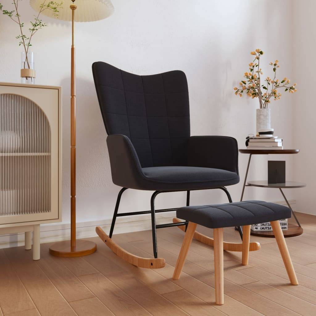 vidaXL Schaukelsessel mit Hocker Schwarz Stoff