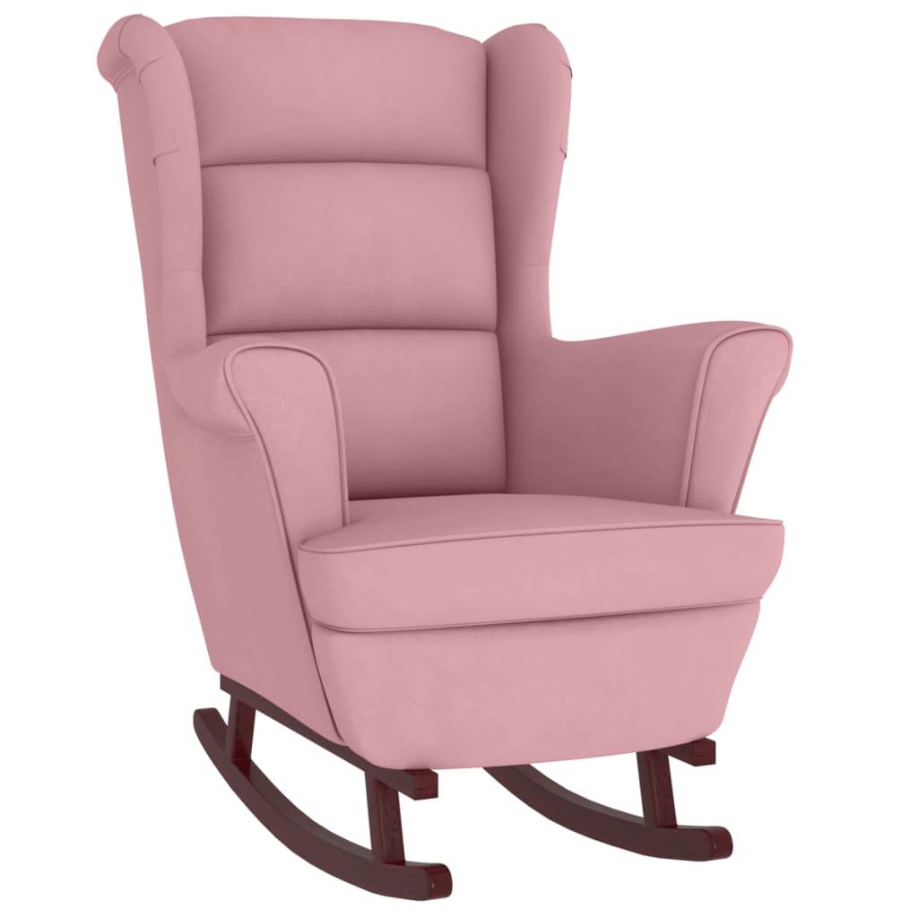 vidaXL Schaukelstuhl mit Massivholz-Gummibeinen Rosa Samt