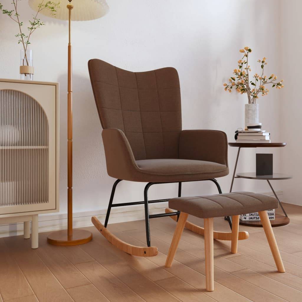 vidaXL Schaukelstuhl mit Hocker Stoff Braun