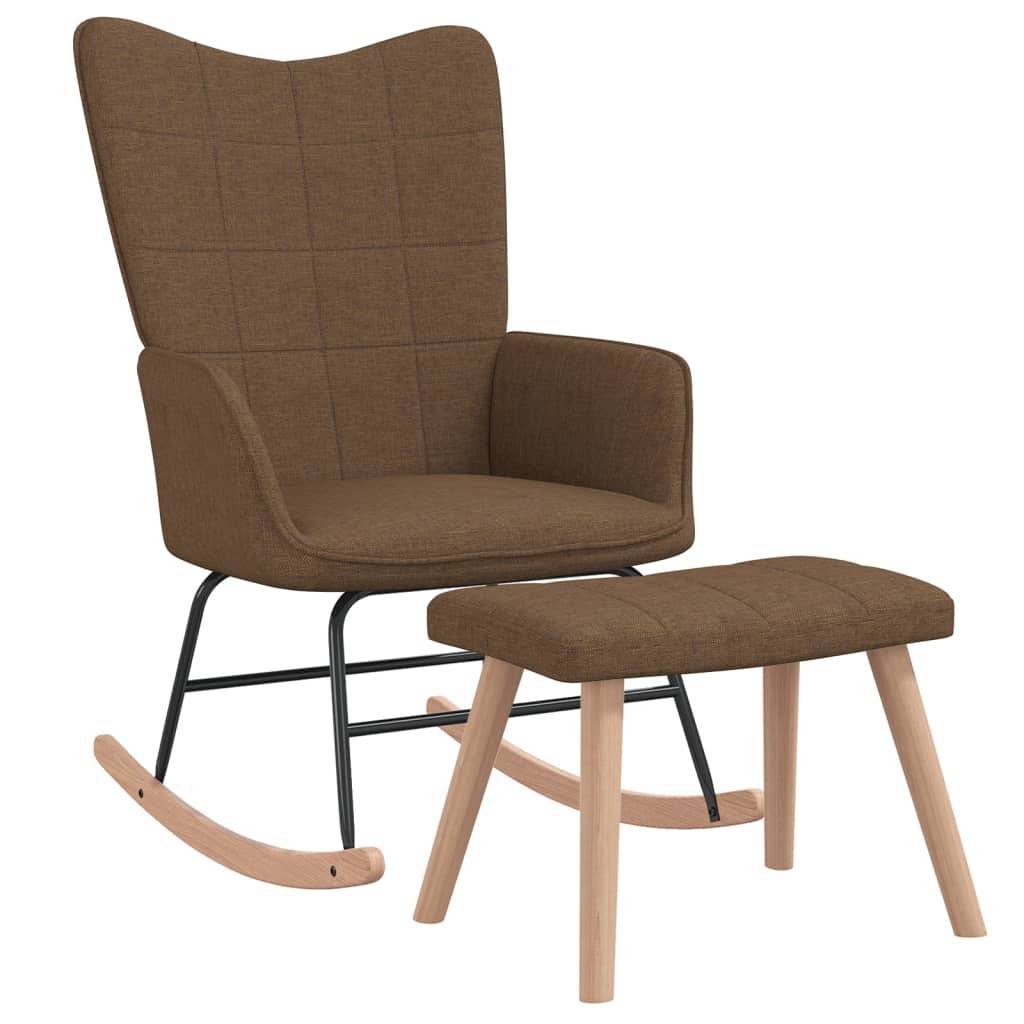 vidaXL Schaukelstuhl mit Hocker Stoff Braun