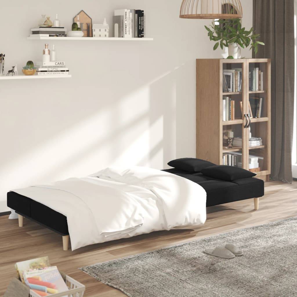 vidaXL Schlafsofa 2-Sitzer mit 2 Kissen Schwarz Stoff