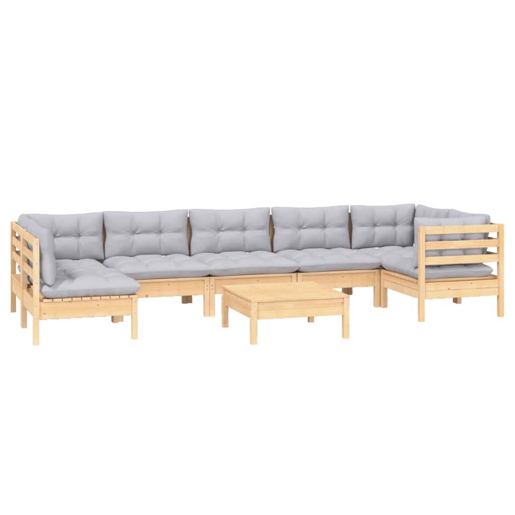 vidaXL 8-tlg. Garten-Lounge-Set mit Grauen Kissen Kiefernholz