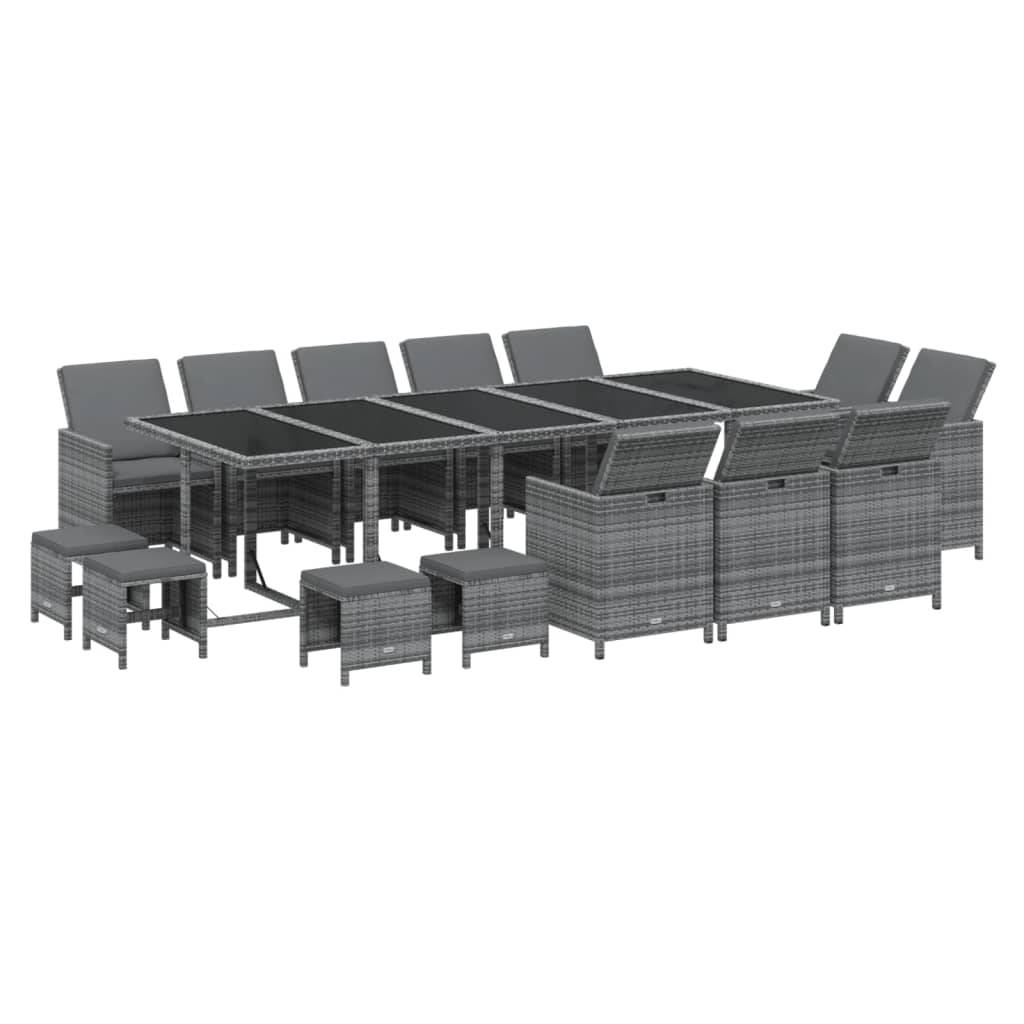 vidaXL 15-tlg. Garten-Essgruppe mit Kissen Poly Rattan Grau