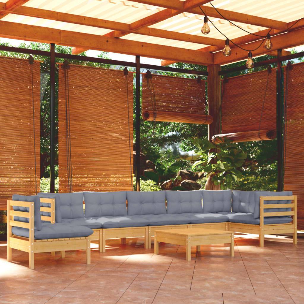vidaXL 9-tlg. Garten-Lounge-Set mit Grauen Kissen Kiefer Massivholz