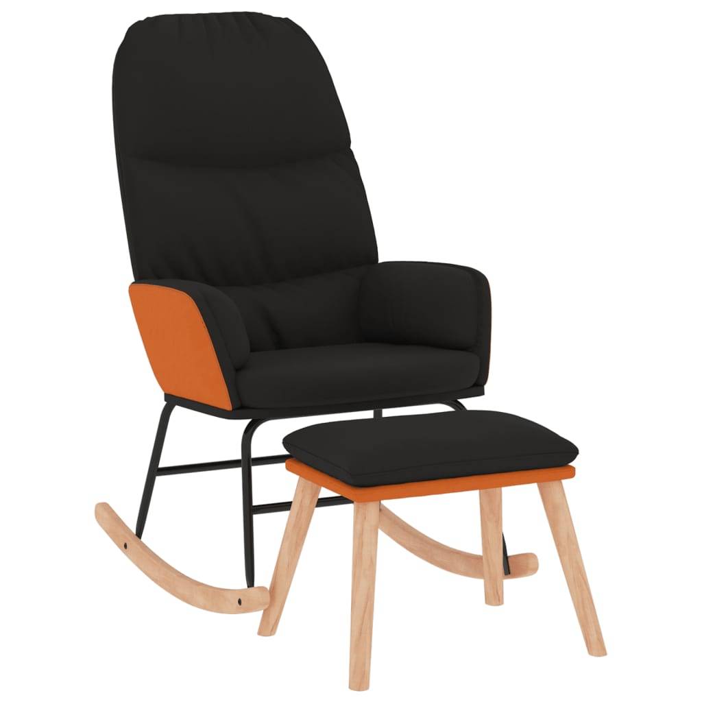 vidaXL Schaukelsessel mit Hocker Schwarz Stoff