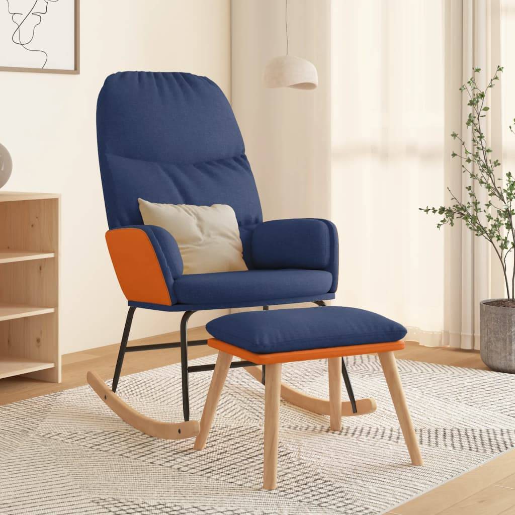 vidaXL Schaukelsessel mit Hocker Blau Stoff