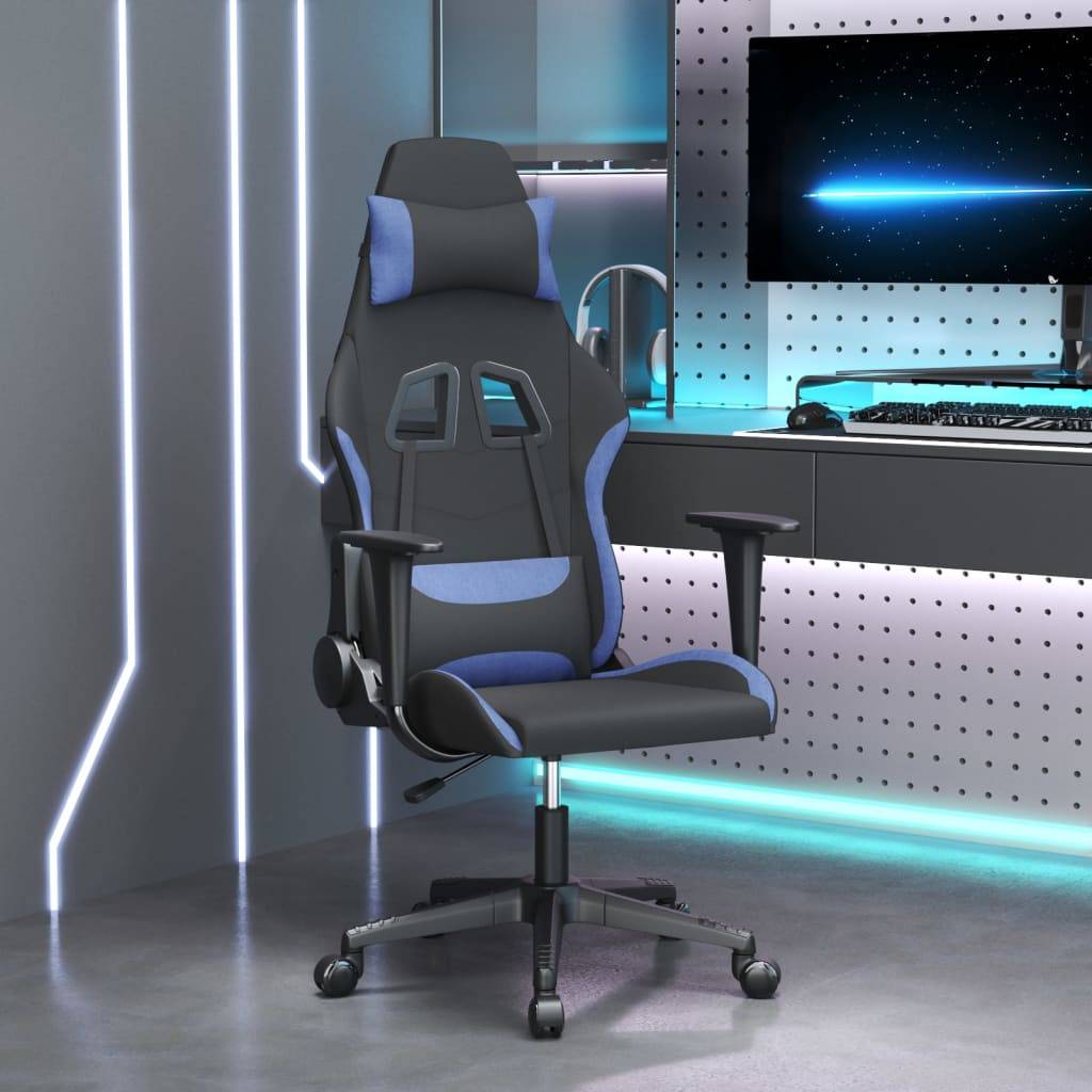 vidaXL Gaming-Stuhl mit Massagefunktion Schwarz und Blau Stoff
