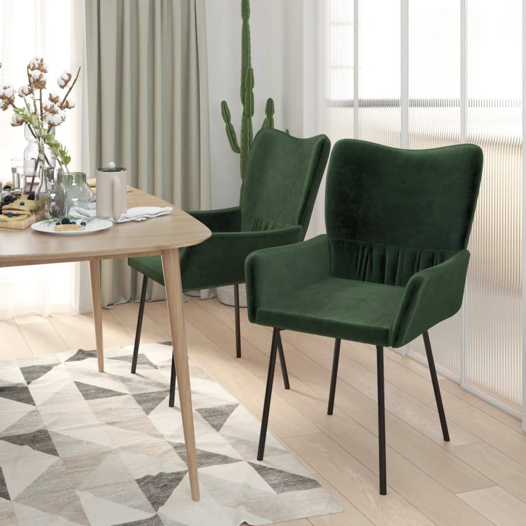 vidaXL Esszimmerstühle 2 Stk. Dunkelgrün Samt