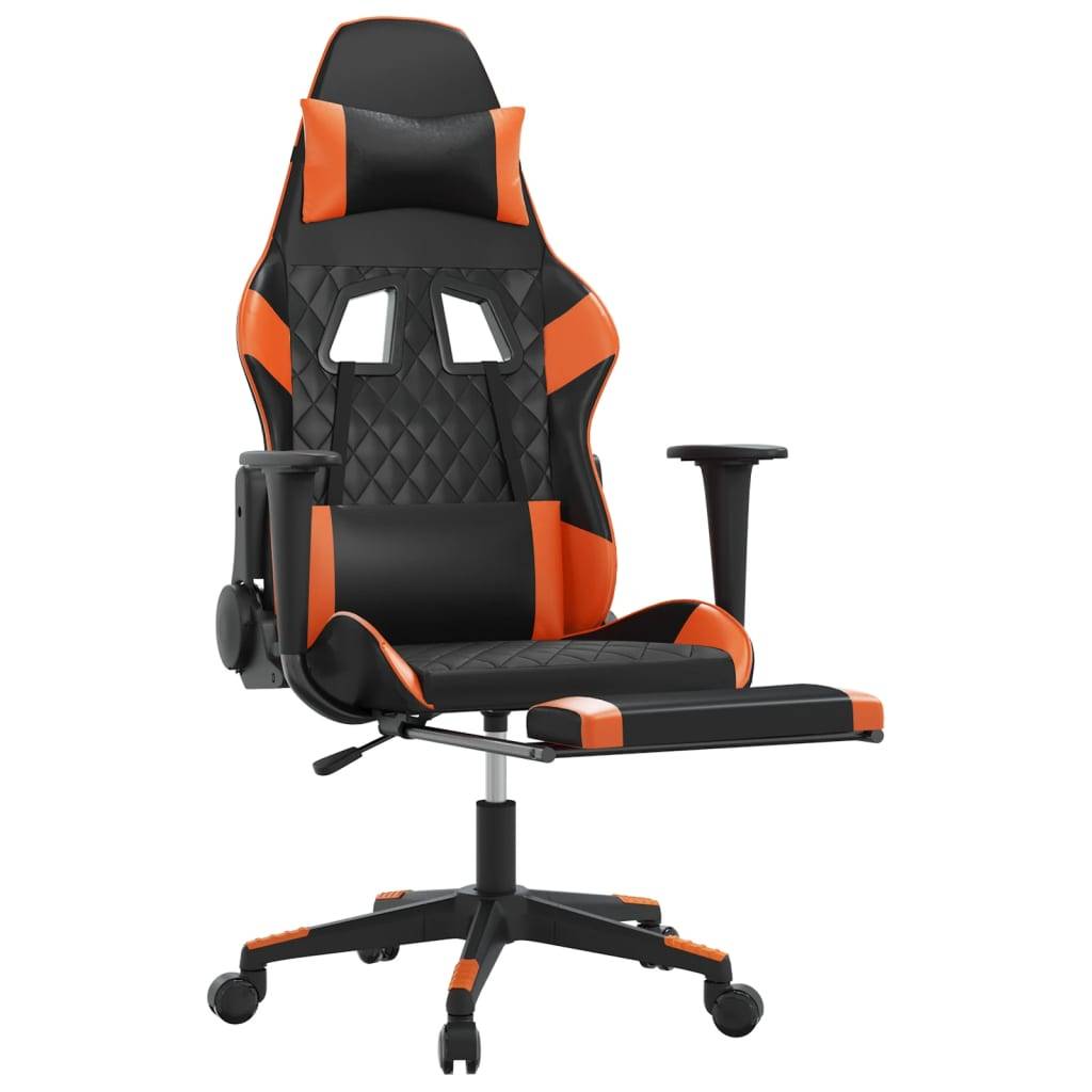 vidaXL Gaming-Stuhl mit Massage & Fußstütze Schwarz Orange Kunstleder