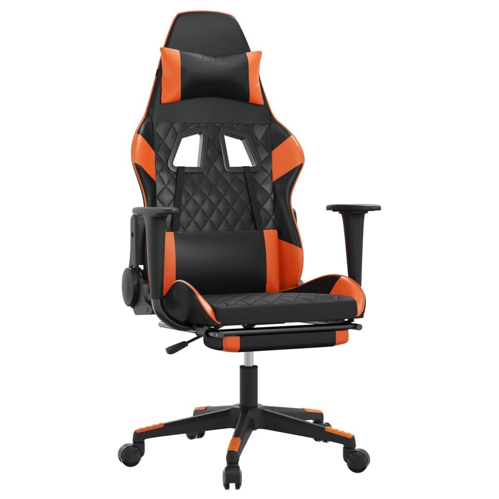 vidaXL Gaming-Stuhl mit Massage & Fußstütze Schwarz Orange Kunstleder